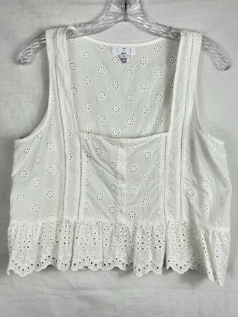IVY&MAIN White Eyelet Peplum Tank Top